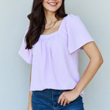 Ninexis Keep Me Close Square Neck Short Sleeve Blouse in Lavender-Evergreen Boutique