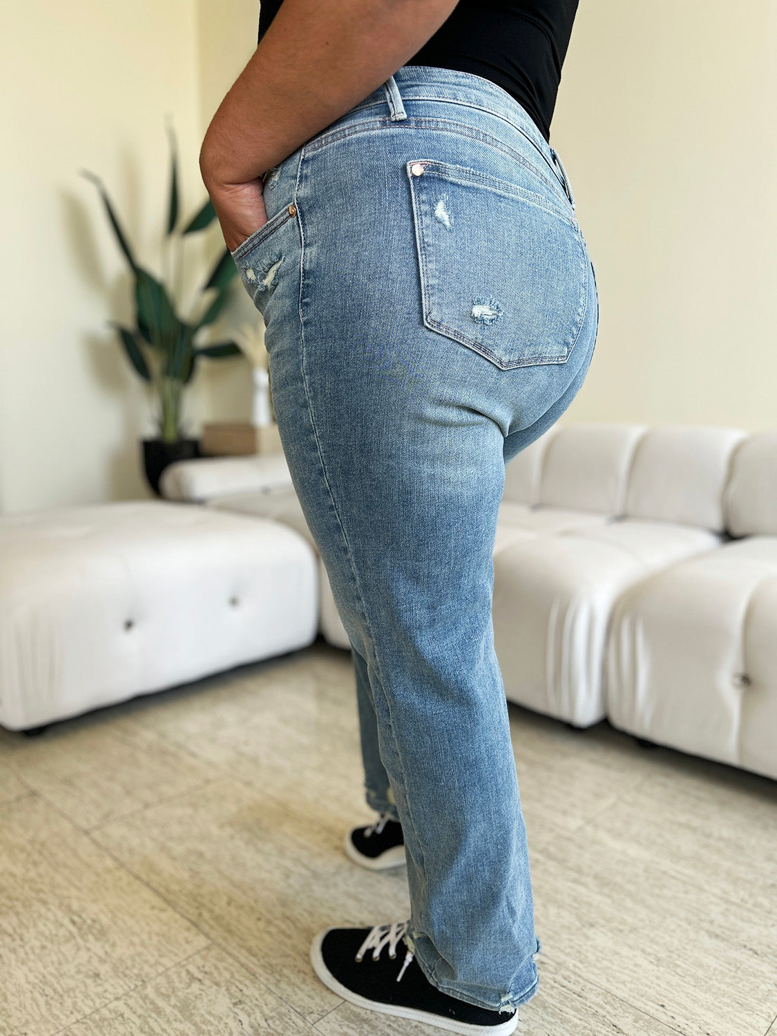 Judy Blue Full Size High Waist Distressed Straight Jeans-Evergreen Boutique