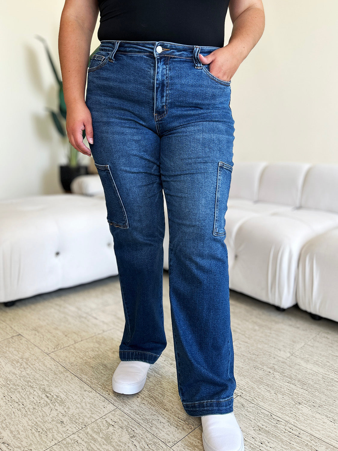 Judy Blue Full Size High Waist Straight Cargo Jeans-Evergreen Boutique