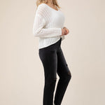 Variegated rib V neck sweater-Evergreen Boutique