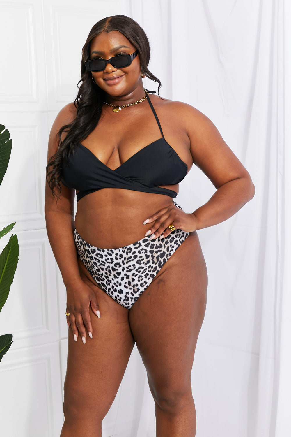 Marina West Swim Summer Splash Halter Bikini Set in Black-Evergreen Boutique