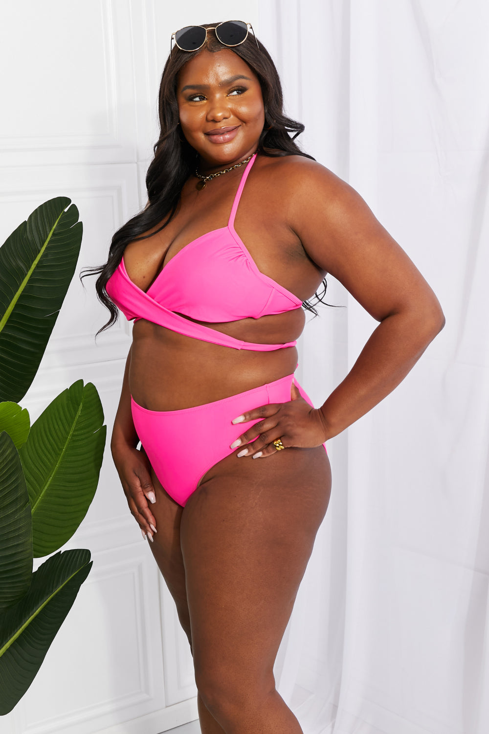 Marina West Swim Summer Splash Halter Bikini Set in Pink-Evergreen Boutique