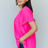 Ninexis Keep Me Close Square Neck Short Sleeve Blouse in Fuchsia-Evergreen Boutique