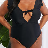 Marina West Swim Seashell Ruffle Sleeve One-Piece in Black-Evergreen Boutique