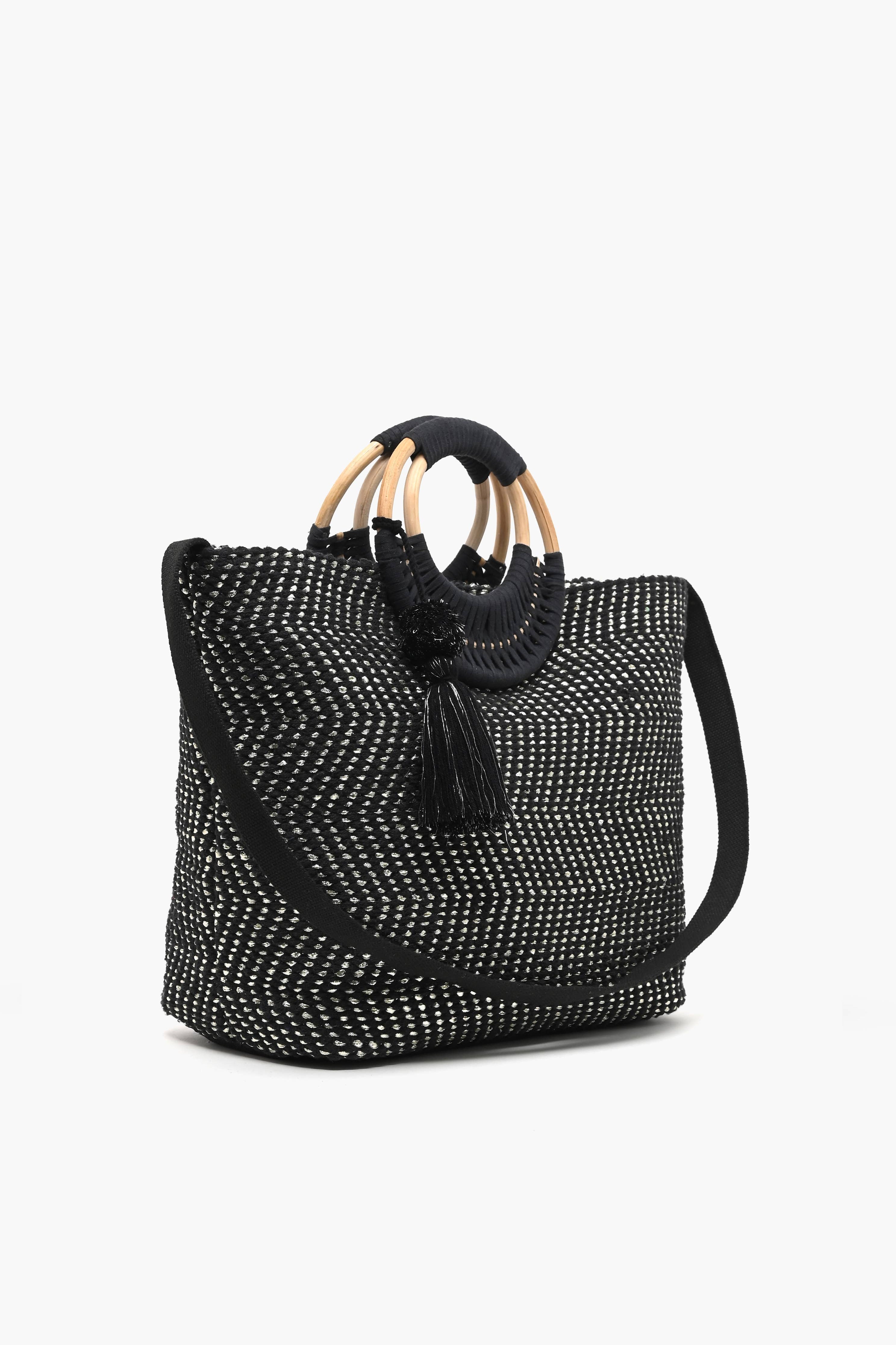 Midnight Lurex Wicker Handle Tote - Evergreen Boutique