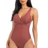 PLEATED CROSS GATHERING LOW V ONE PIECE-Evergreen Boutique