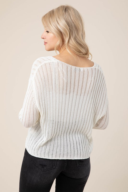 Variegated rib V neck sweater-Evergreen Boutique