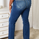 Judy Blue Full Size Mid Rise Hand Sand & Destroy Bootcut Jeans-Evergreen Boutique