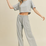 Kimberly C Full Size Short Sleeve Cropped Top and Wide Leg Pants Set-Evergreen Boutique