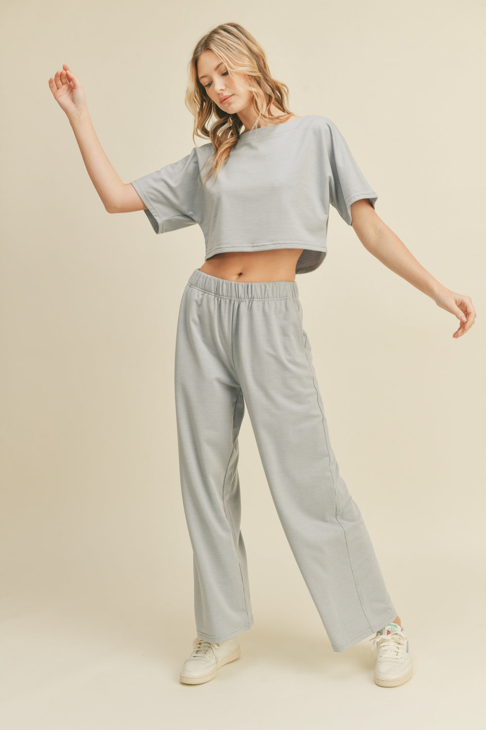 Kimberly C Full Size Short Sleeve Cropped Top and Wide Leg Pants Set-Evergreen Boutique