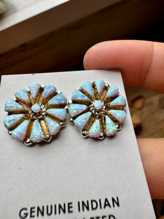 Cluster Earrings – White Opal & Sterling Silver