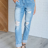 Judy Blue Aiden High Rise Patch Pocket Distressed Boyfriend Jeans - Evergreen Boutique