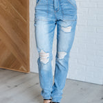 Judy Blue Aiden High Rise Patch Pocket Distressed Boyfriend Jeans - Evergreen Boutique