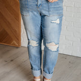 Judy Blue Aiden High Rise Patch Pocket Distressed Boyfriend Jeans - Evergreen Boutique