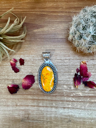 Oval Pendant - sterling silver with bumblebee jasper - Evergreen Boutique