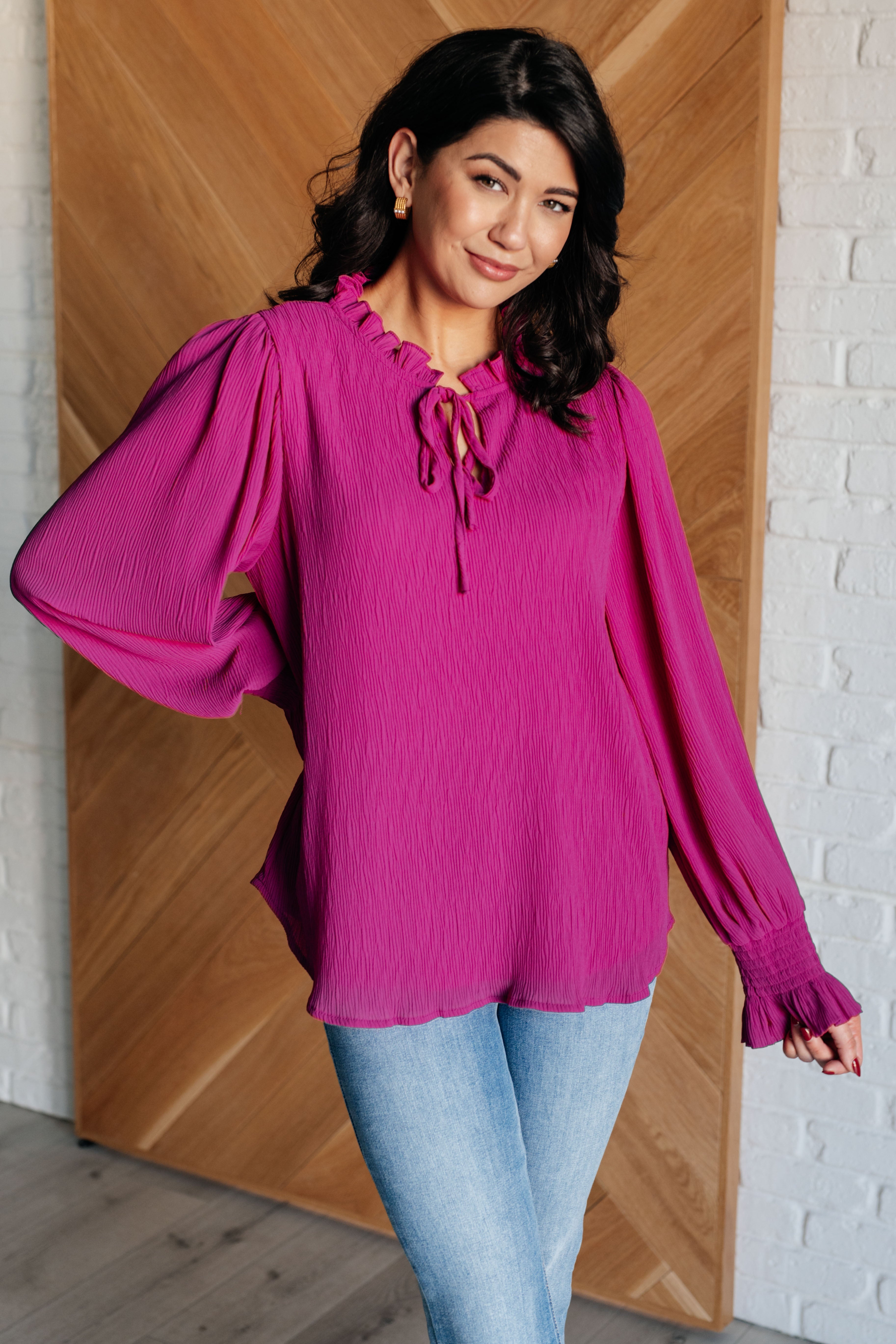 Candid Moment Ruffle Neckline Blouse - Evergreen Boutique