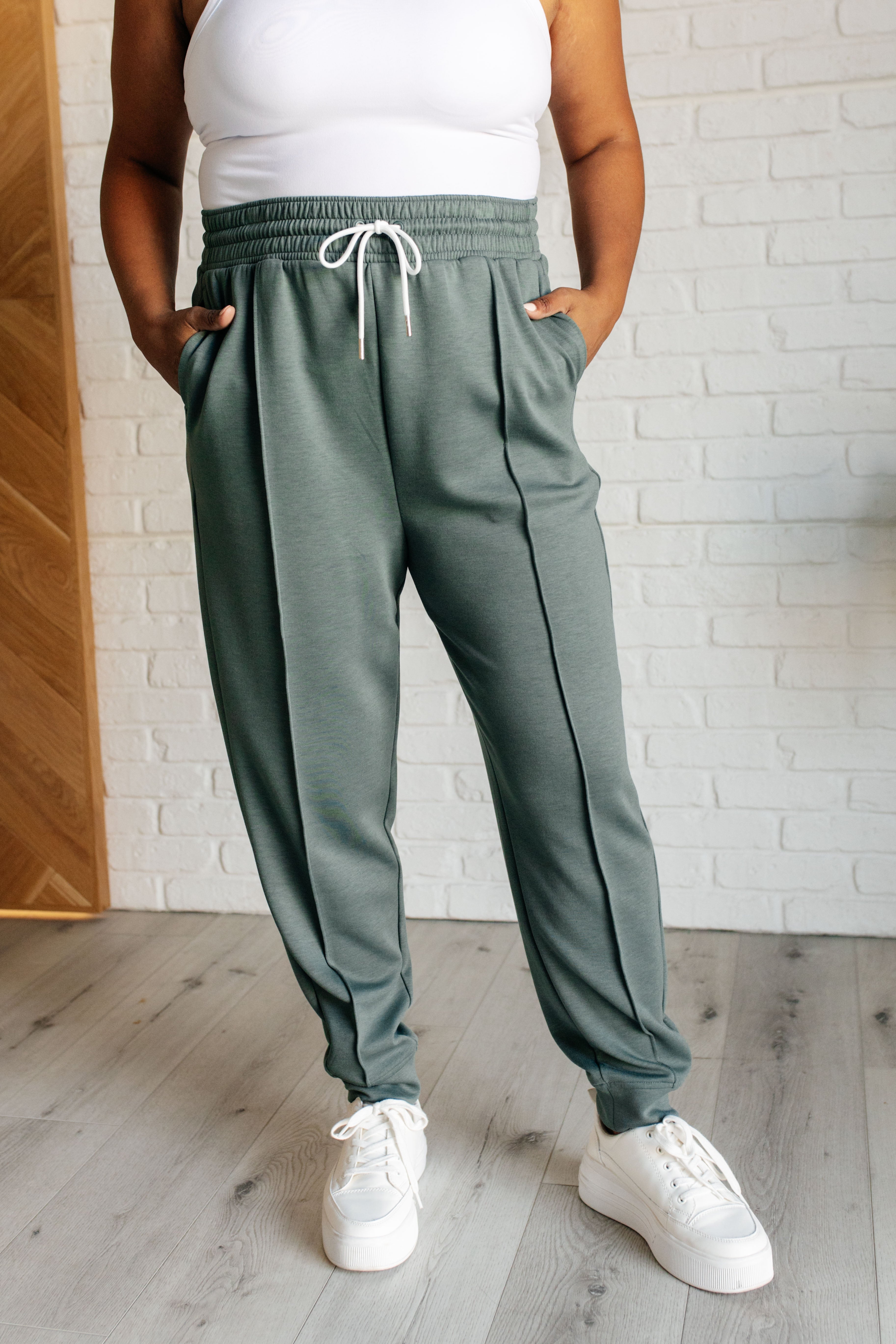 Center Seam Scuba Joggers in Ash Jade - Evergreen Boutique