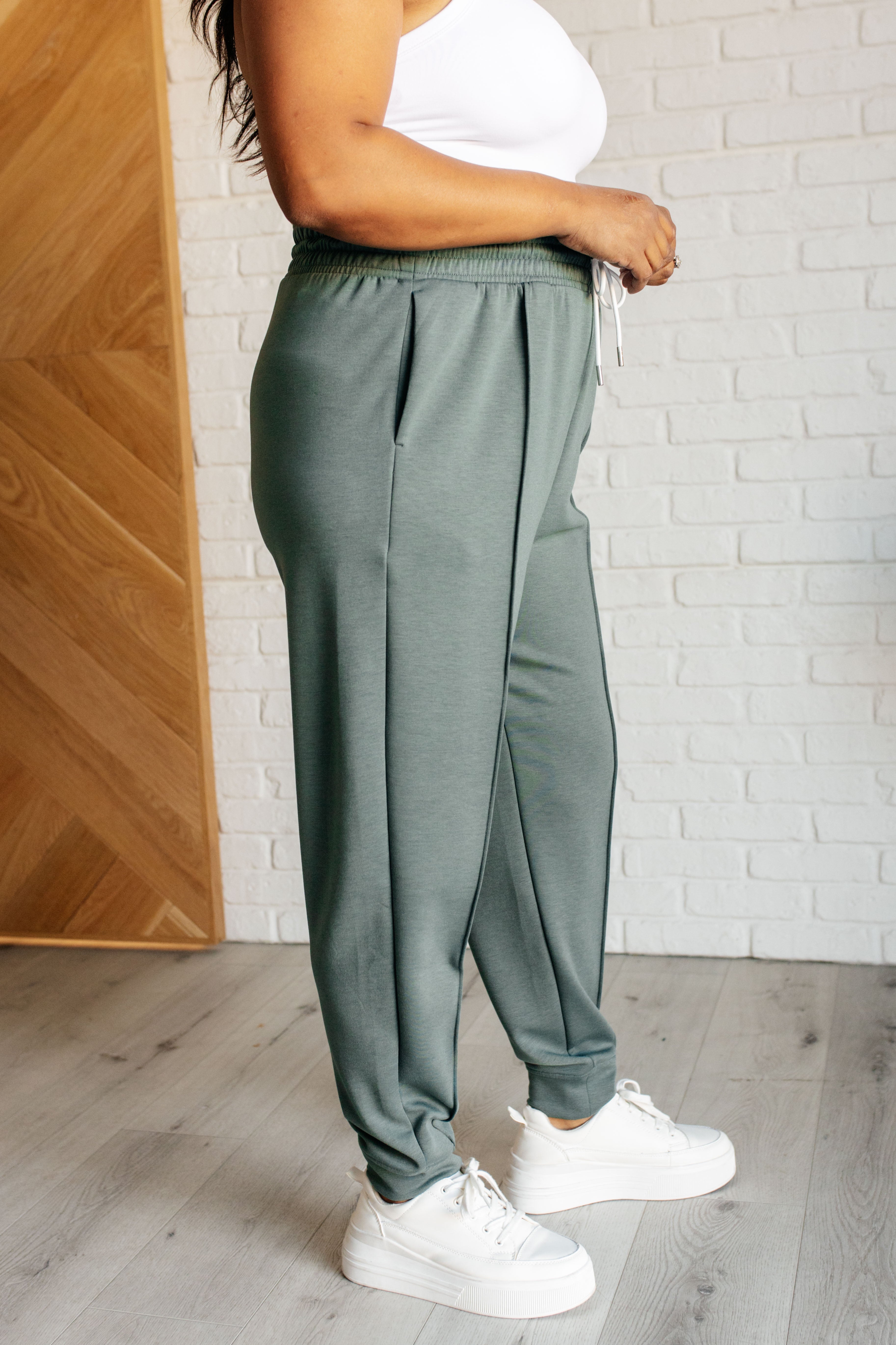 Center Seam Scuba Joggers in Ash Jade - Evergreen Boutique