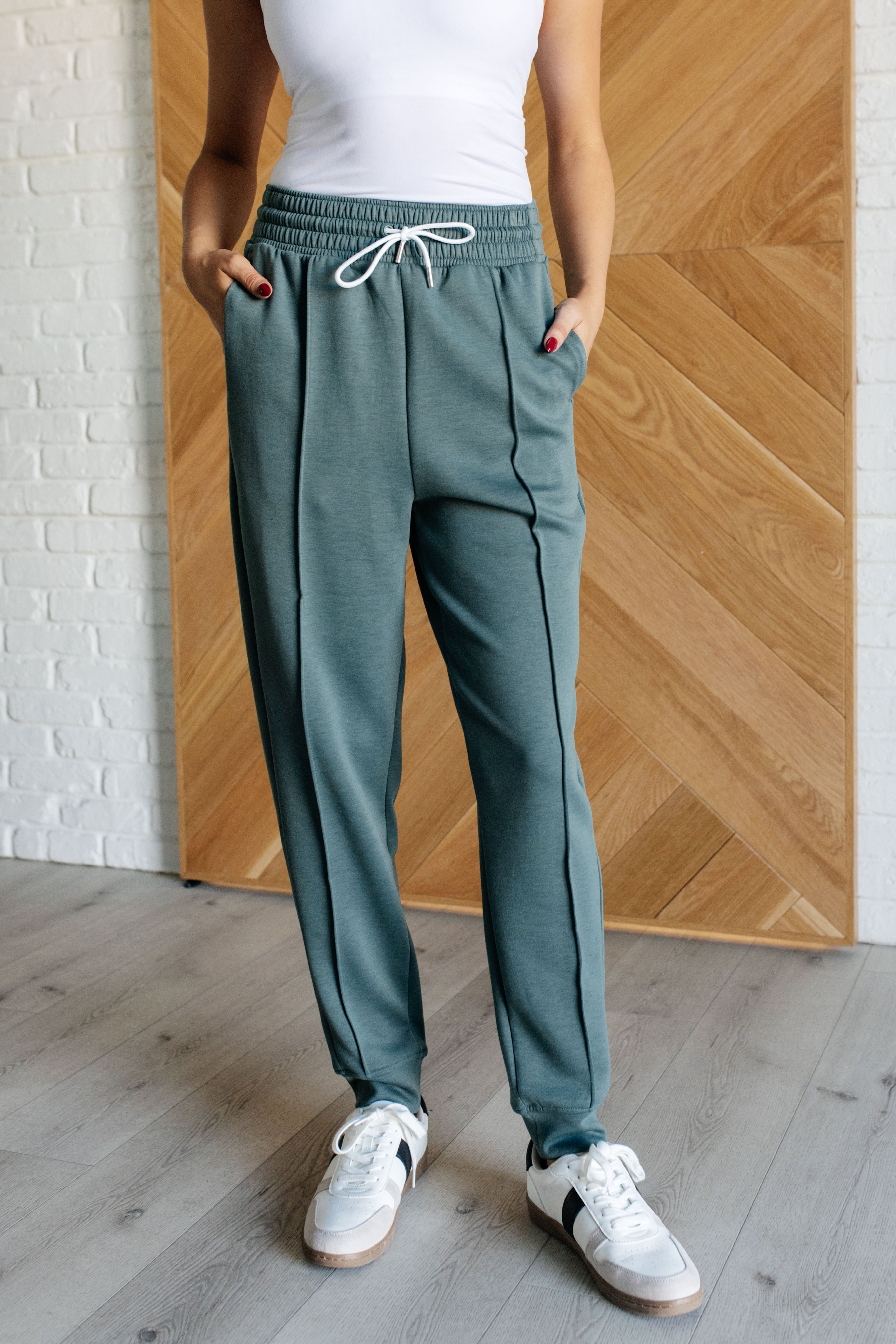 Center Seam Scuba Joggers in Ash Jade - Evergreen Boutique