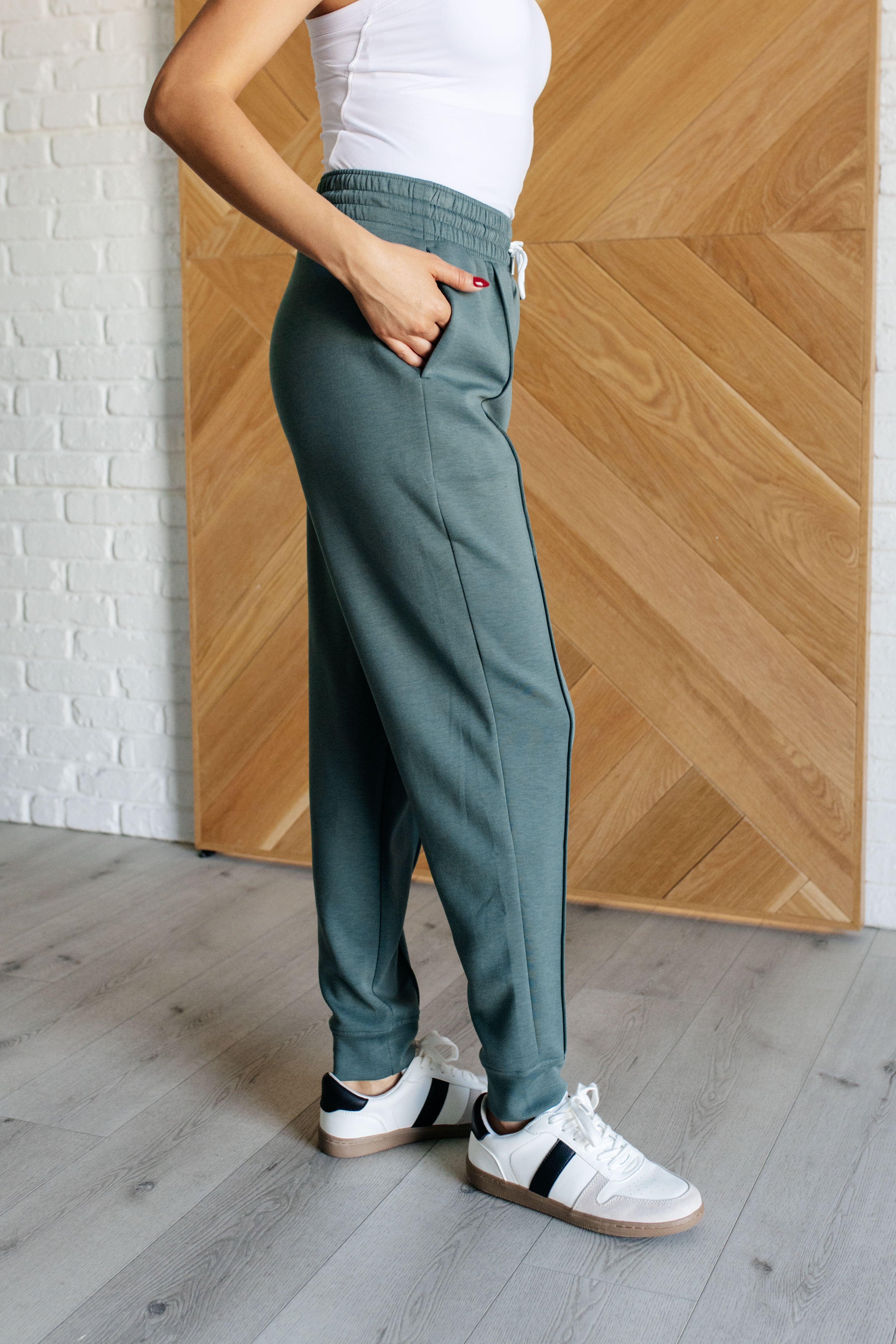 Center Seam Scuba Joggers in Ash Jade - Evergreen Boutique