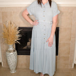 Button Front Tiered Denim Maxi Dress - Evergreen Boutique