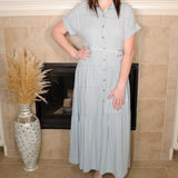 Button Front Tiered Denim Maxi Dress - Evergreen Boutique