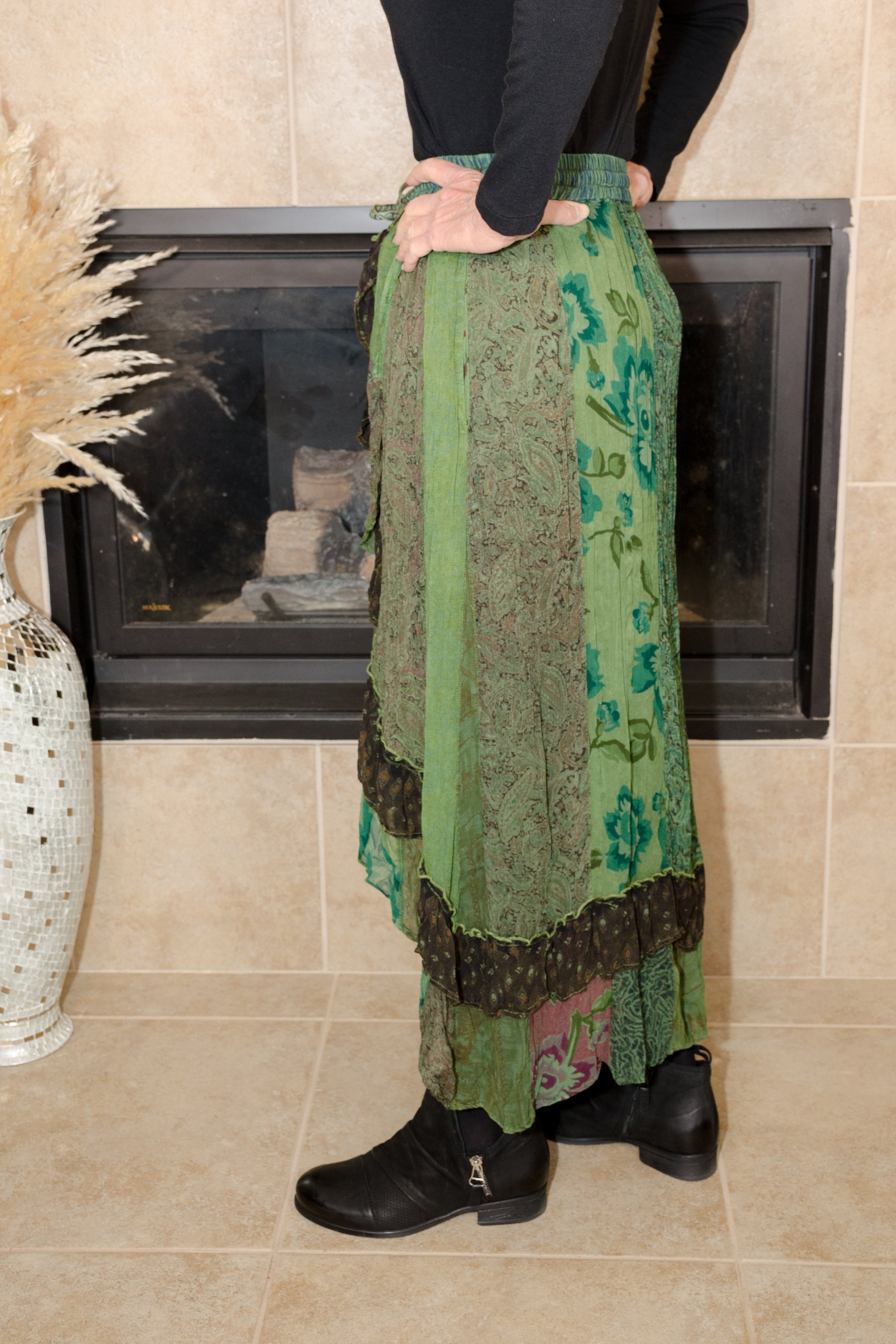 Boho Fusion Wrapped Look Midi Skirt - Evergreen Boutique