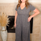 Mineral Wash Wide Leg Jumpsuit - Evergreen Boutique