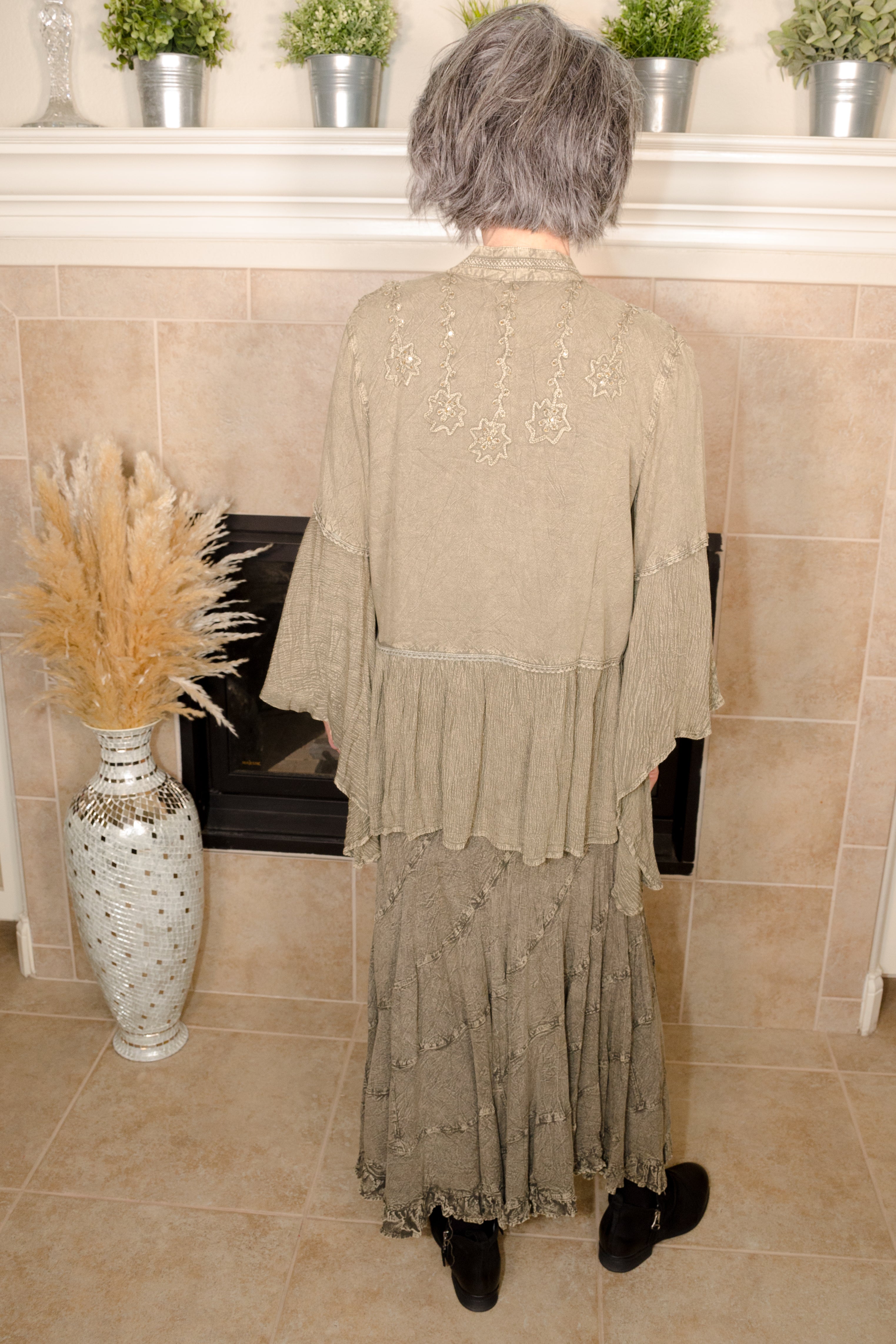 Boho Rustic Embellished Lapel Shrug - Evergreen Boutique