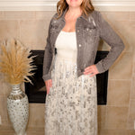 Mesh Silver Floral Skirt - Evergreen Boutique