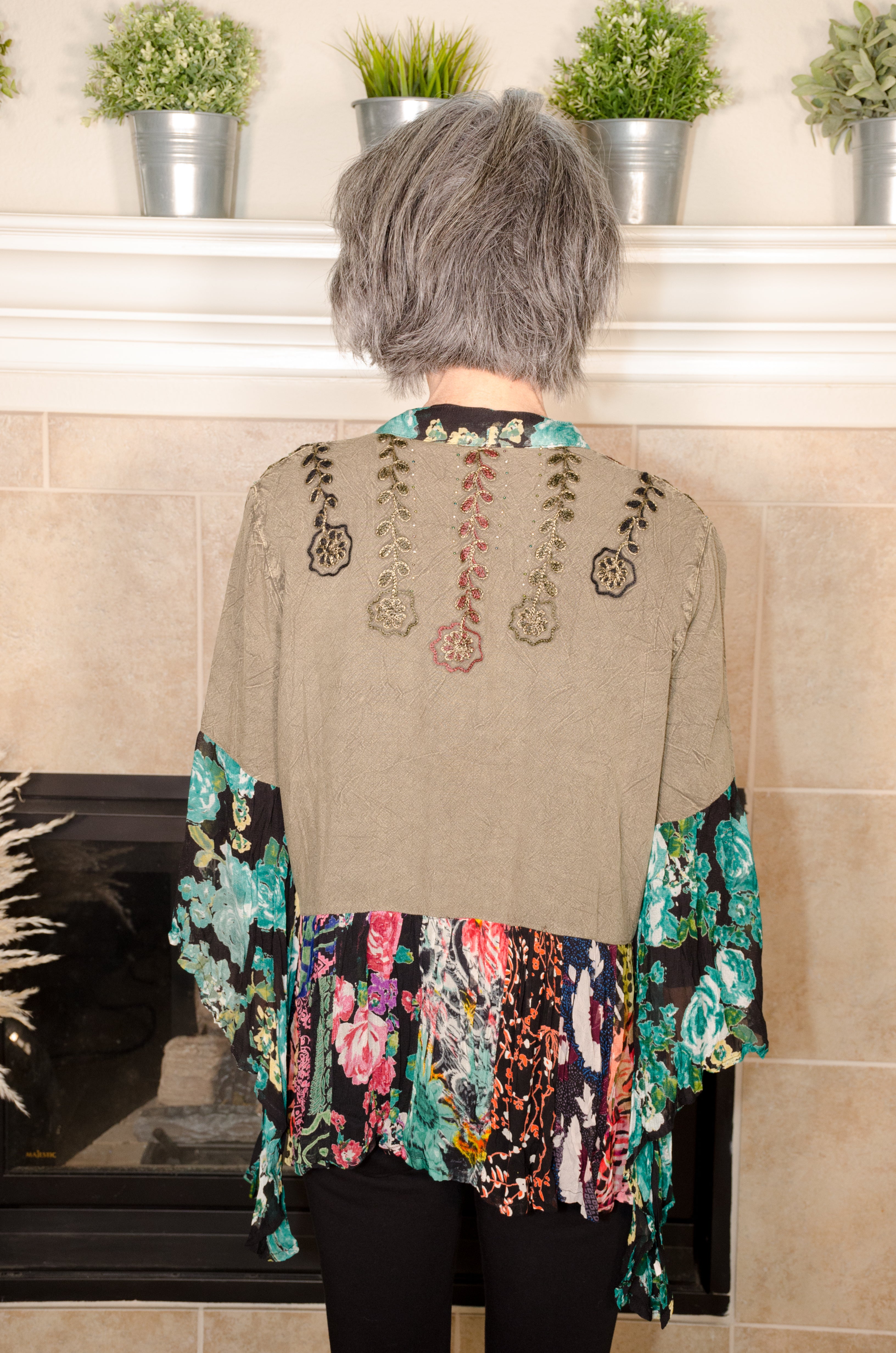 Boho Rustic Patchwork Embellished Shrug - Evergreen Boutique