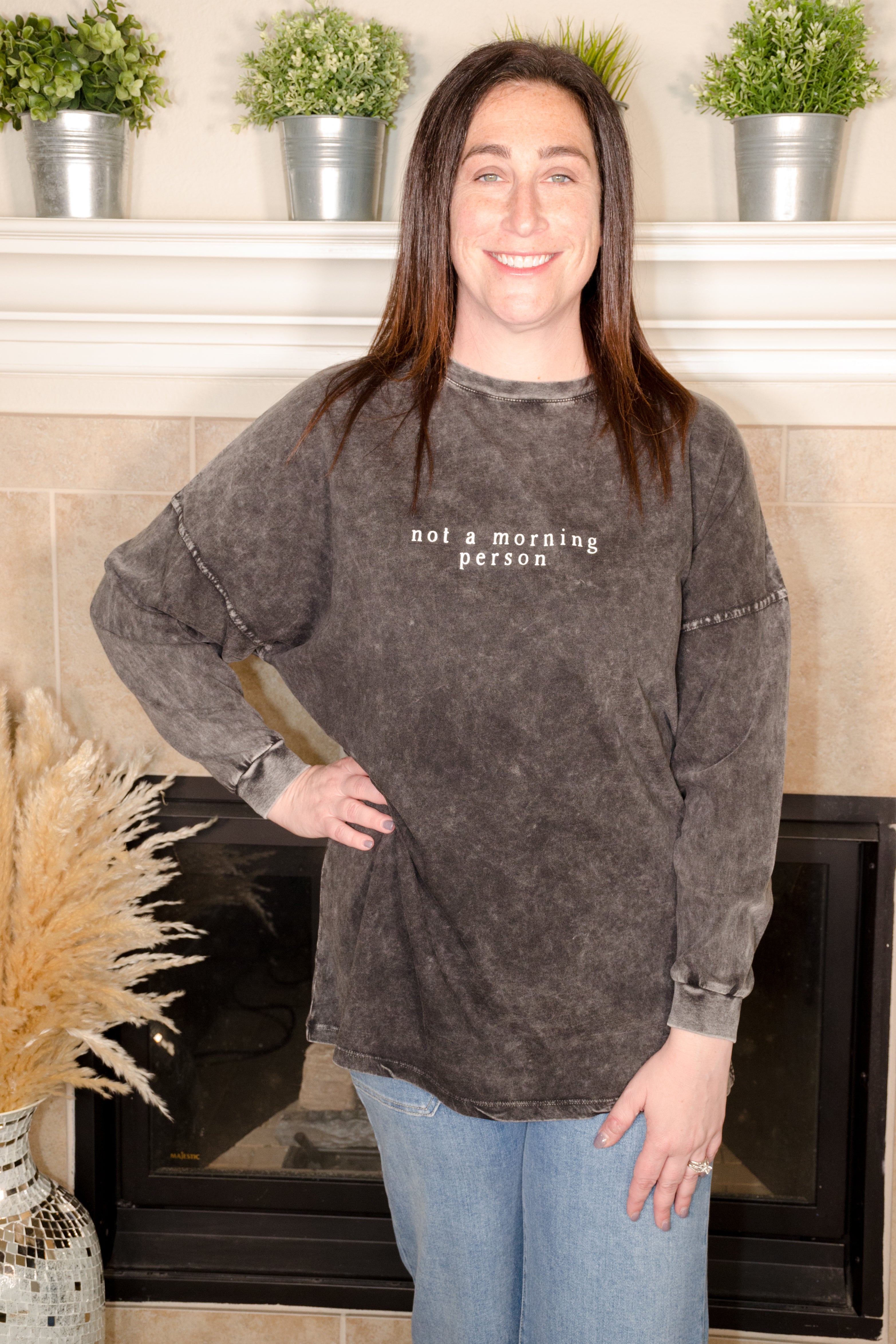 Not a Morning Person Long Sleeve Graphic Tee - Evergreen Boutique