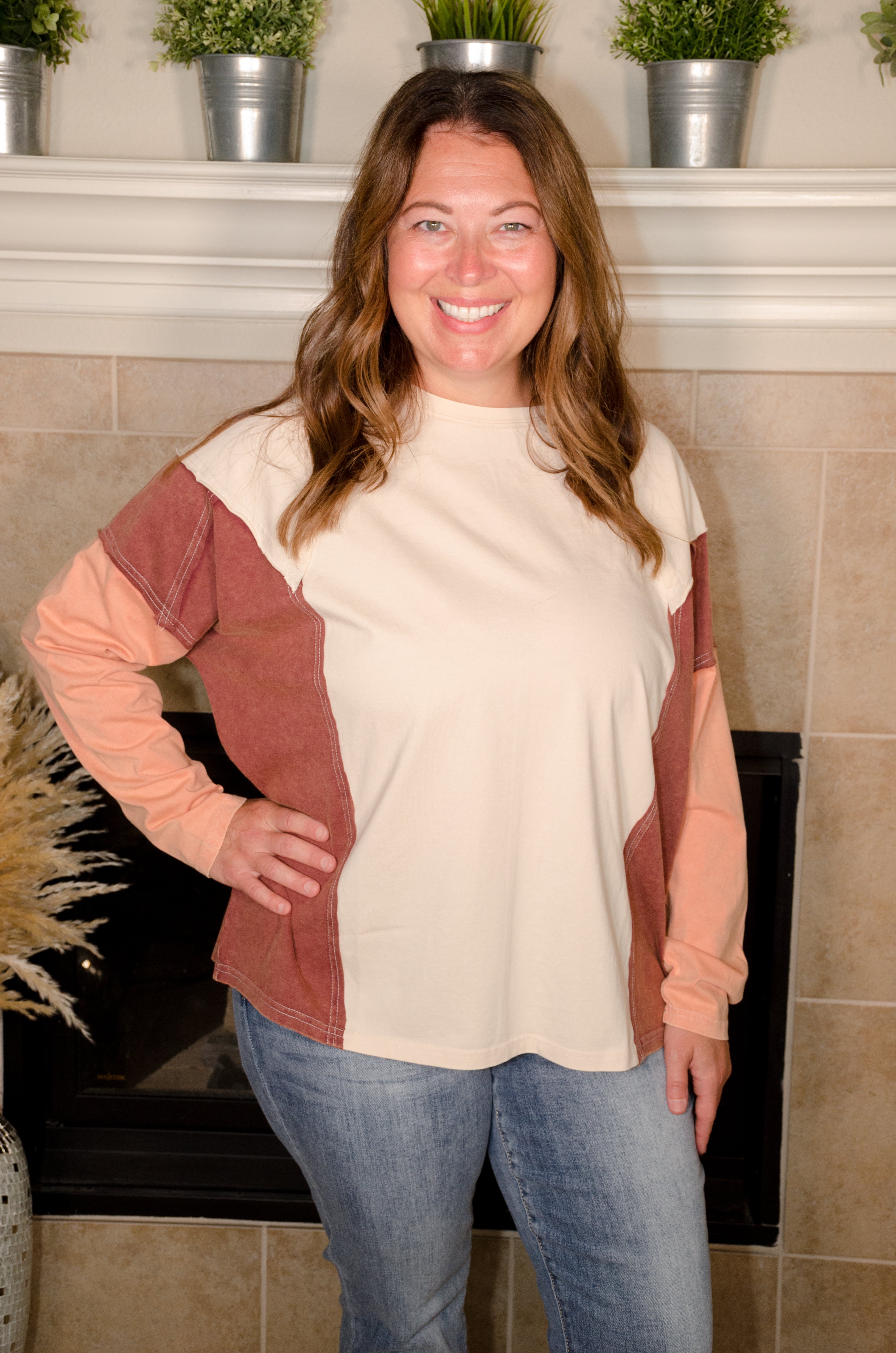 Color Block Raglan Long Sleeve Top - Evergreen Boutique