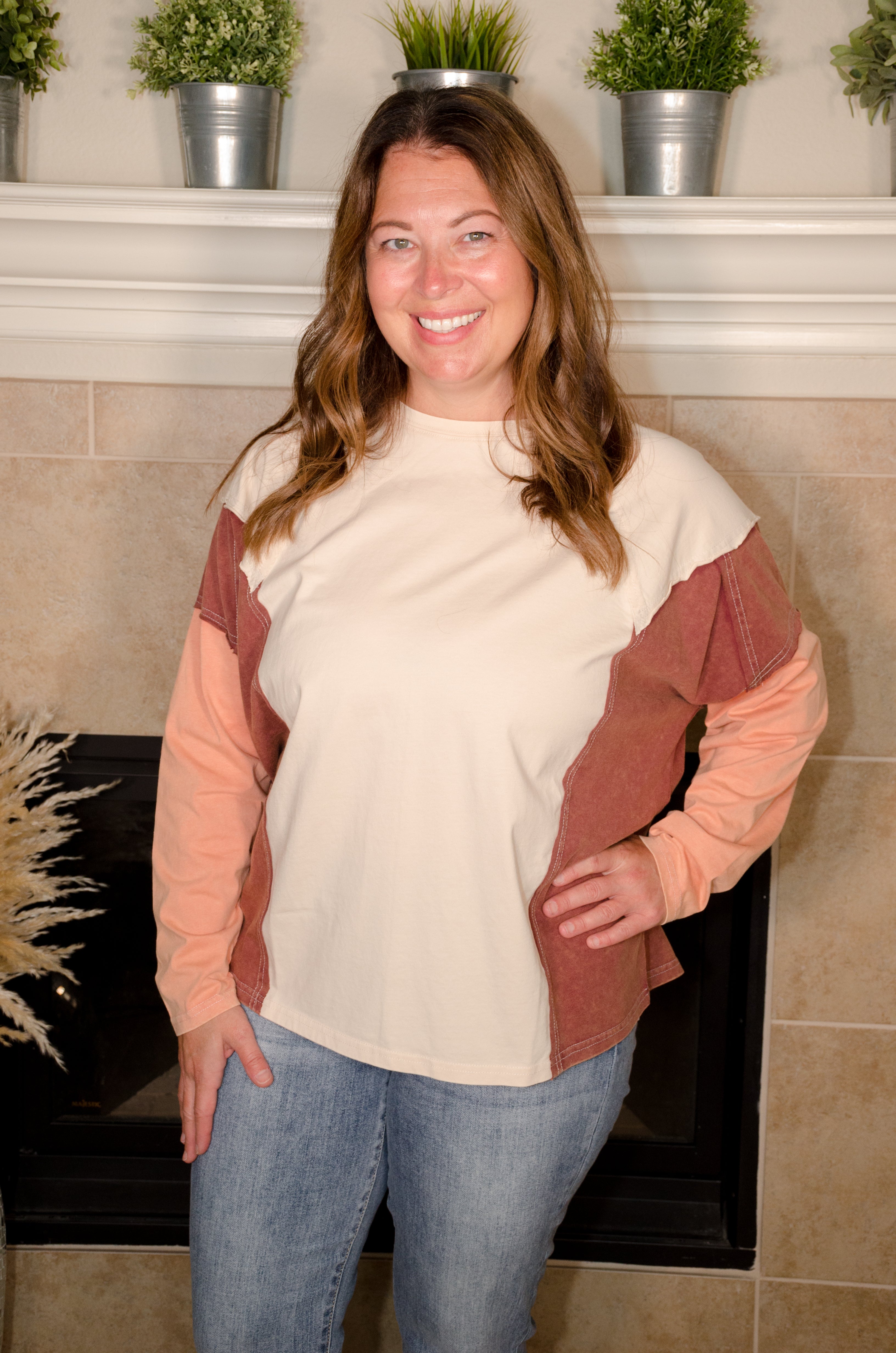 Color Block Raglan Long Sleeve Top - Evergreen Boutique