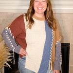 Color Block Sweater with Drawstring Details - Evergreen Boutique