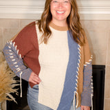 Color Block Sweater with Drawstring Details - Evergreen Boutique