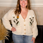 Flower Embroidered Knit Cardigan - Evergreen Boutique