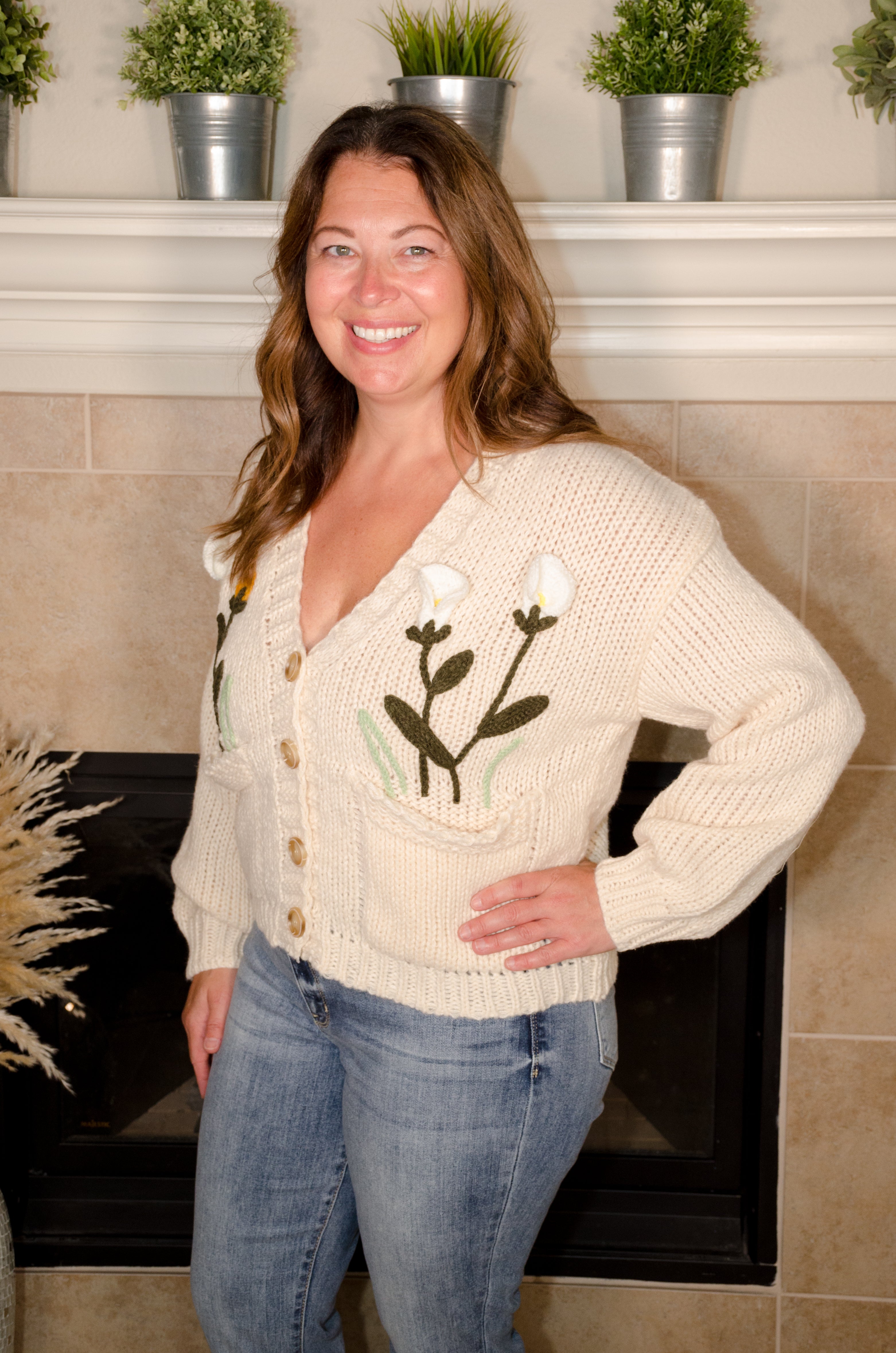 Flower Embroidered Knit Cardigan - Evergreen Boutique