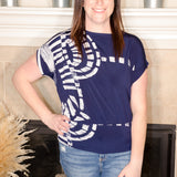 Dolman Navy Track Short Sleeve Top - Evergreen Boutique