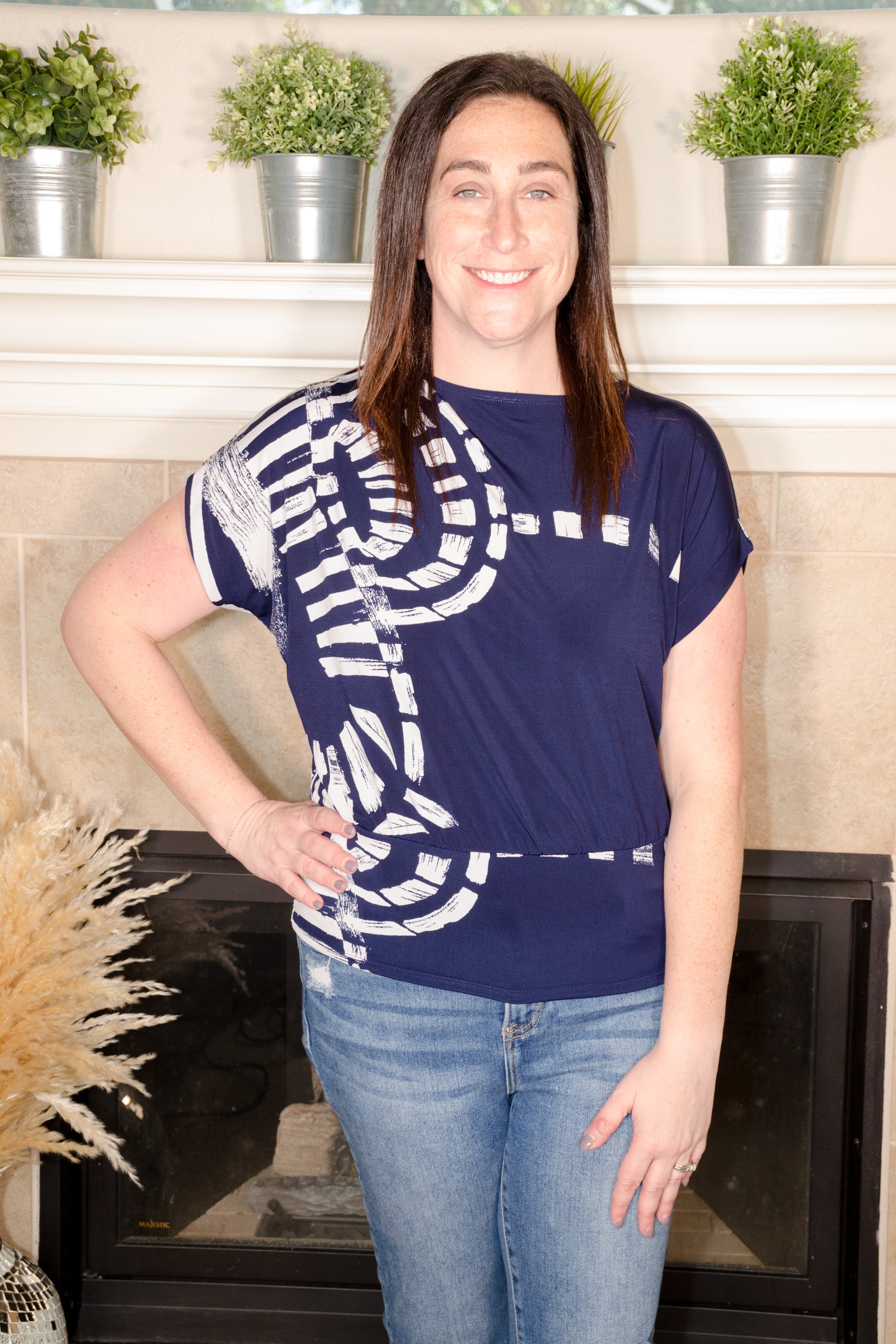 Dolman Navy Track Short Sleeve Top - Evergreen Boutique