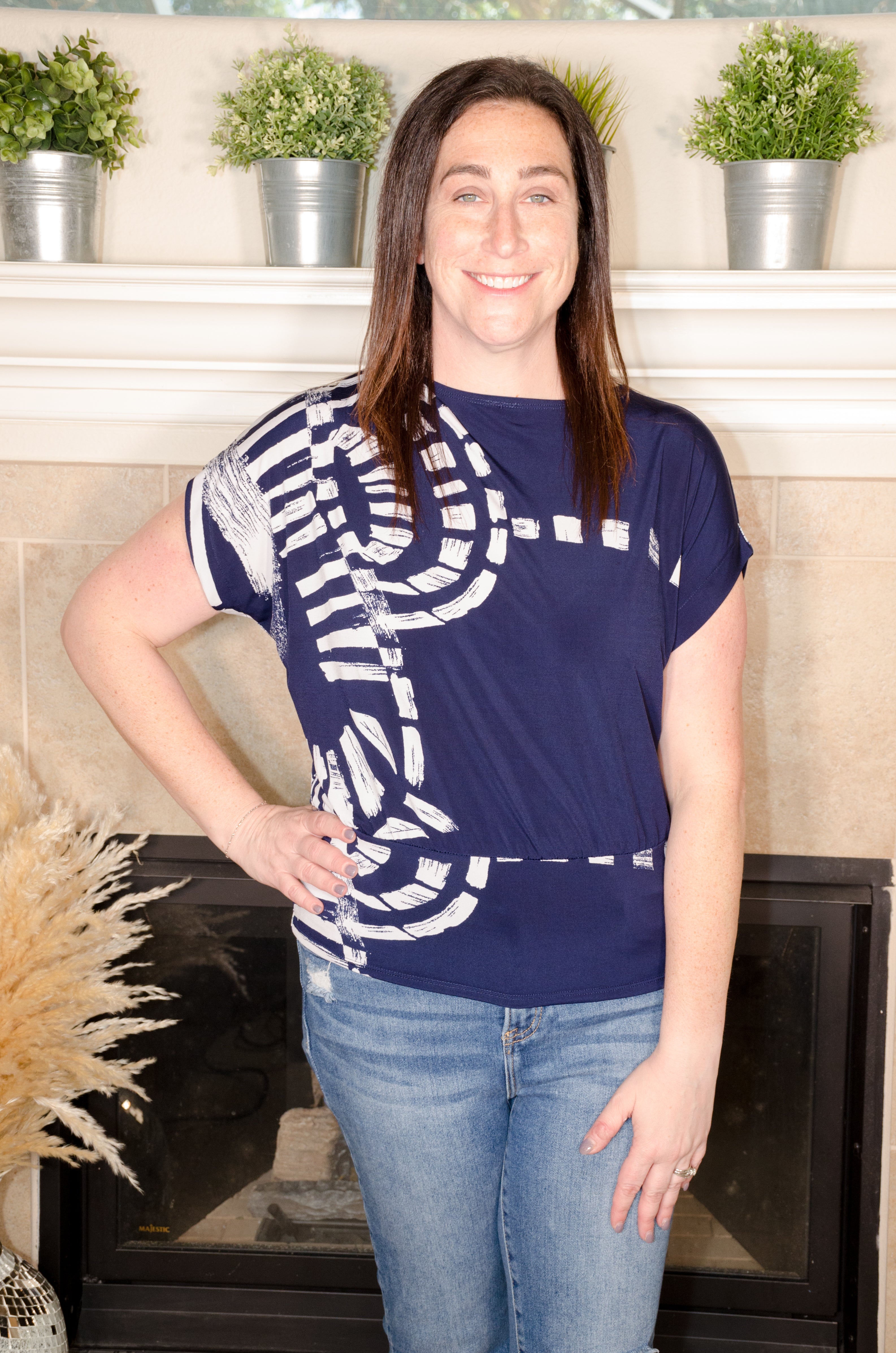 Dolman Navy Track Short Sleeve Top - Evergreen Boutique