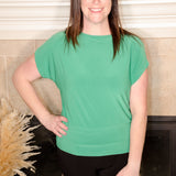 Penelope Dolman Short Sleeve Emerald Top - Evergreen Boutique