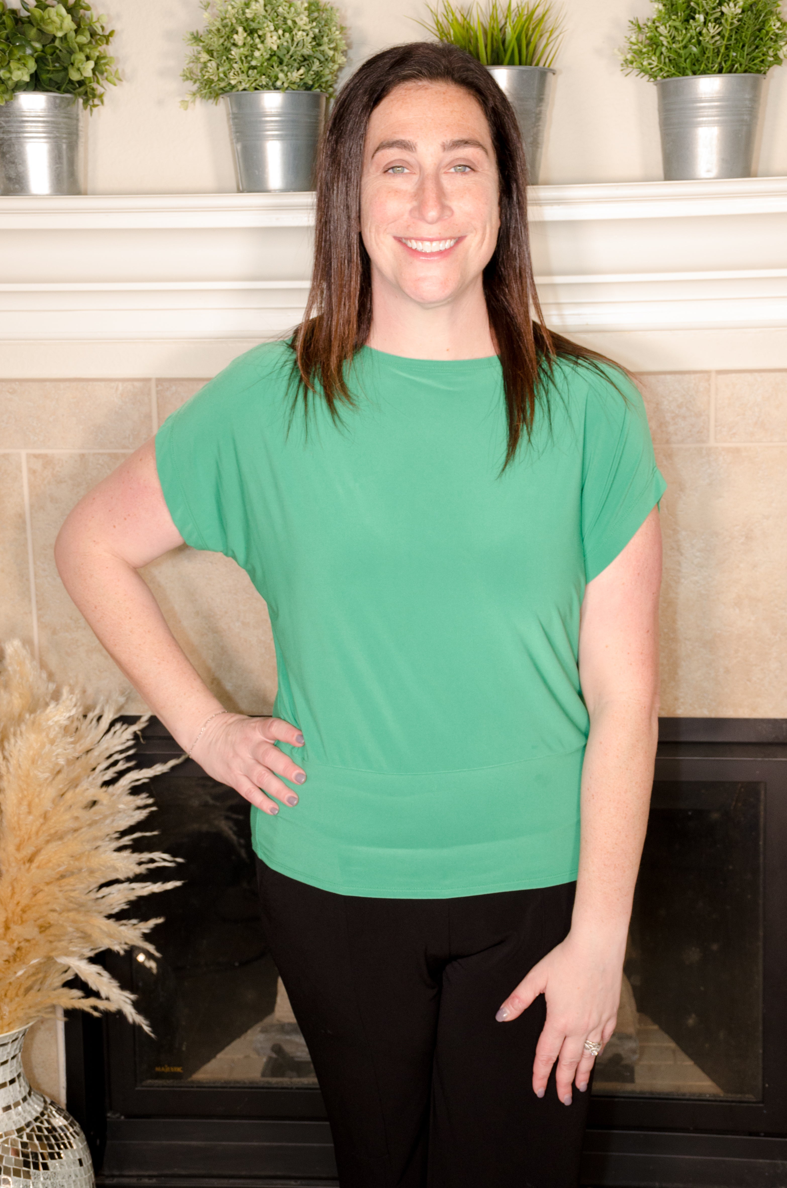 Penelope Dolman Short Sleeve Emerald Top - Evergreen Boutique