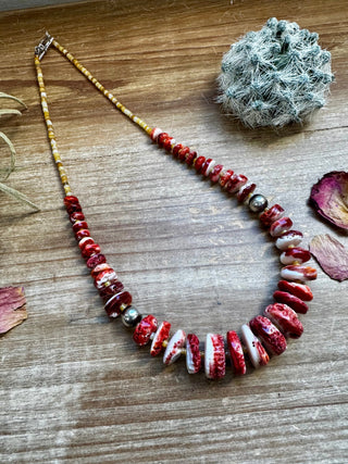 22 Inch red spiny and sterling silver pearls