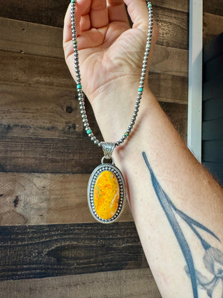 Oval Pendant - sterling silver with bumblebee jasper - Evergreen Boutique
