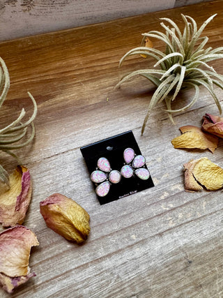 Pink Opal Half-Cluster Stud Earrings – Sterling Silver, Limited Pairs