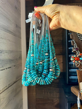 22-Inch Graduated Deep Turquoise Necklace with Sterling Accents - Evergreen Boutique