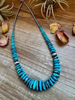 22-Inch Graduated Deep Turquoise Necklace with Sterling Accents - Evergreen Boutique