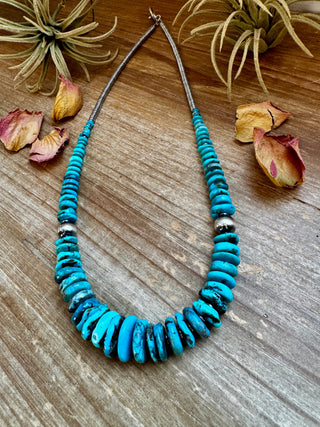 22-Inch Graduated Deep Turquoise Necklace with Sterling Accents - Evergreen Boutique