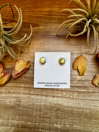 Palomino Turquoise Stud Earrings by Navajo Artist Theresa Smith – Sterling Silver, One of a Kind